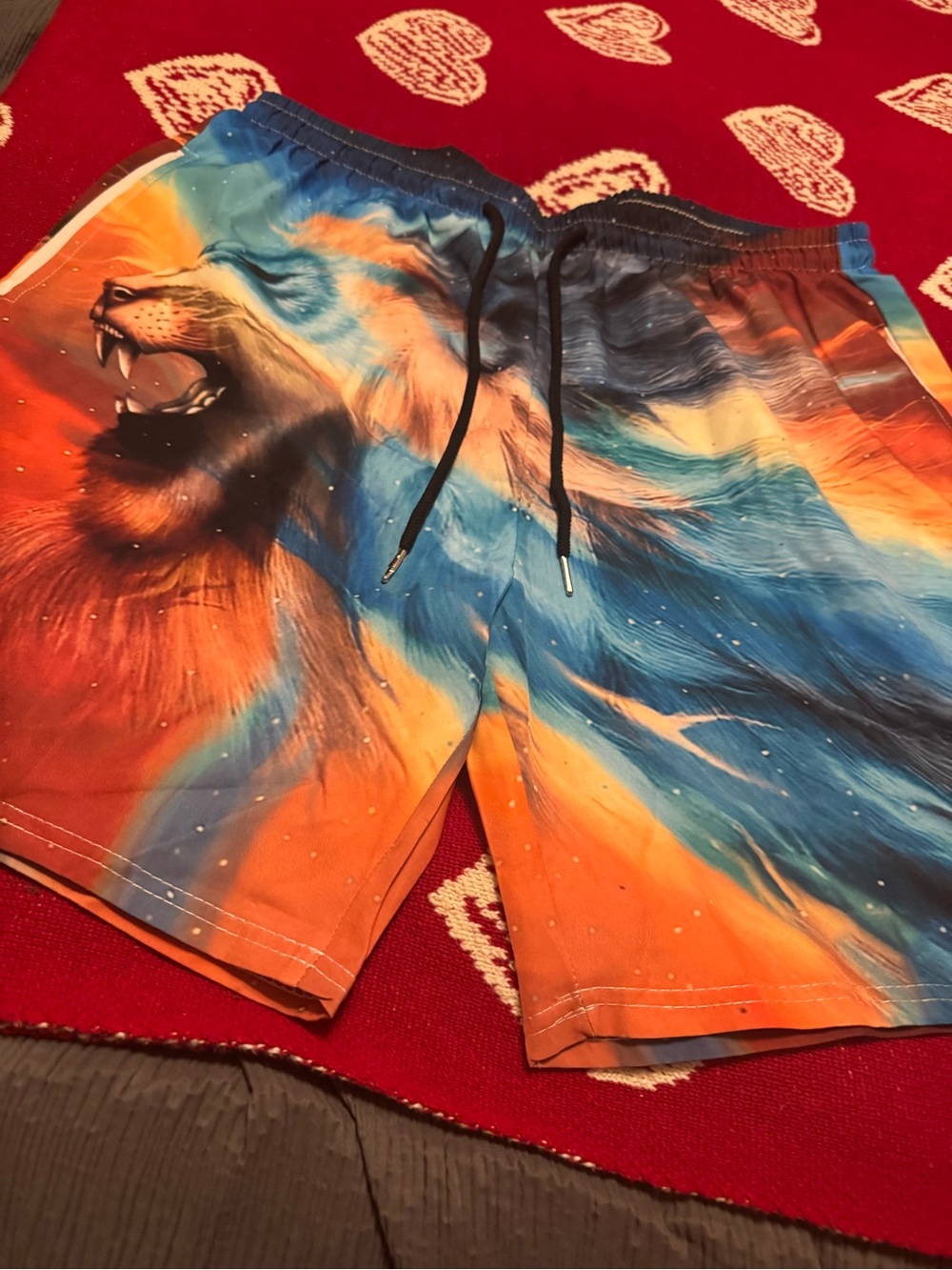 Men's Orange & Blue Lion-Print Swim Trunks